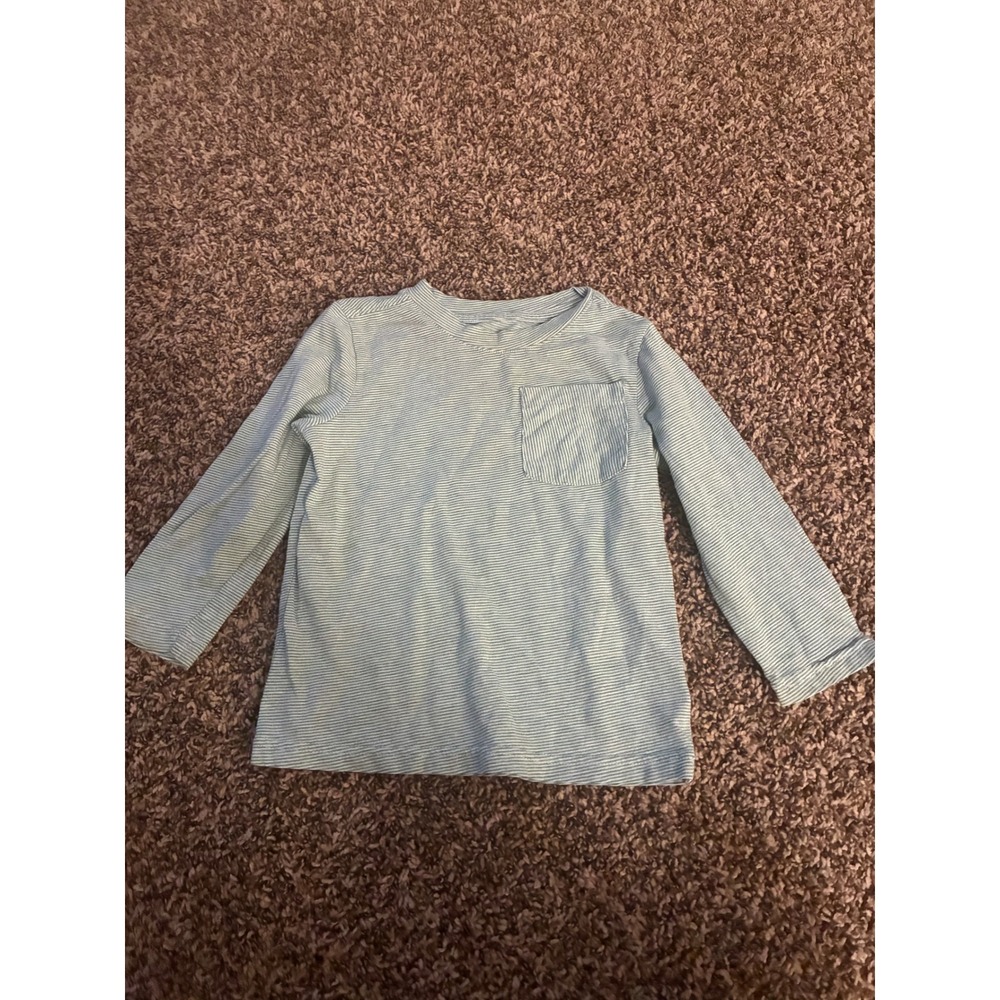 Cat & Jack Toddler Boys Light Green Striped Long Sleeve Pocket Tee Shirt 3T
